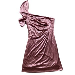 Hailey Logan By Adrianna Papell One Shoulder Glitter Pink Mini Dress